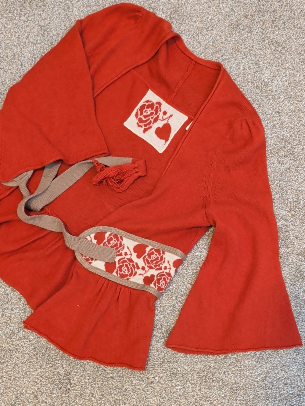 Anthropologie Moth Rose Open Cardigan w/ Bow Waist Detail - Size Large - Picture 4 of 6